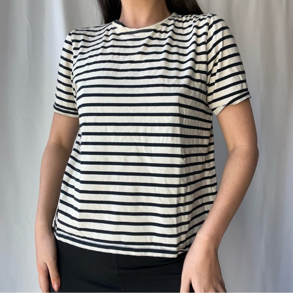 KULE Tops - Kule Cream And Navy Short Sleeve Tee